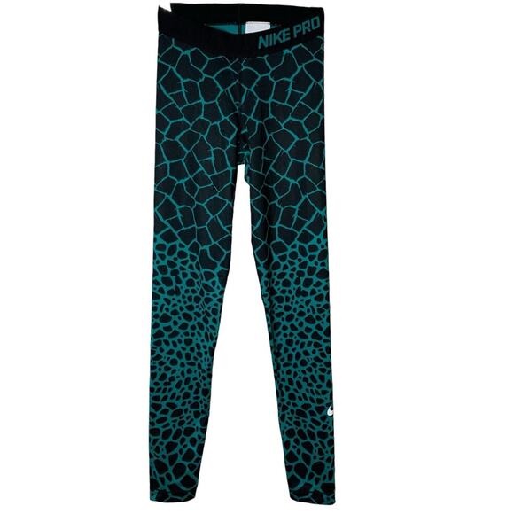 Nike Pro Leggings Women's Size XS Compression Blue Green Giraffe Print Dri-Fit - Picture 1 of 6
